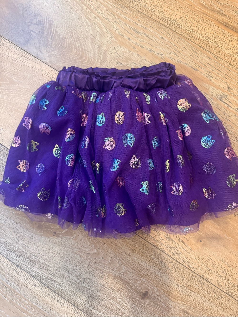 Flapdoodles Purple Iridescent Cat Print Tulle Tutu Skirt